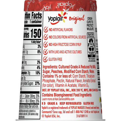 Yoplait® Original Yogurt Single Serve Cup Peach 6 oz